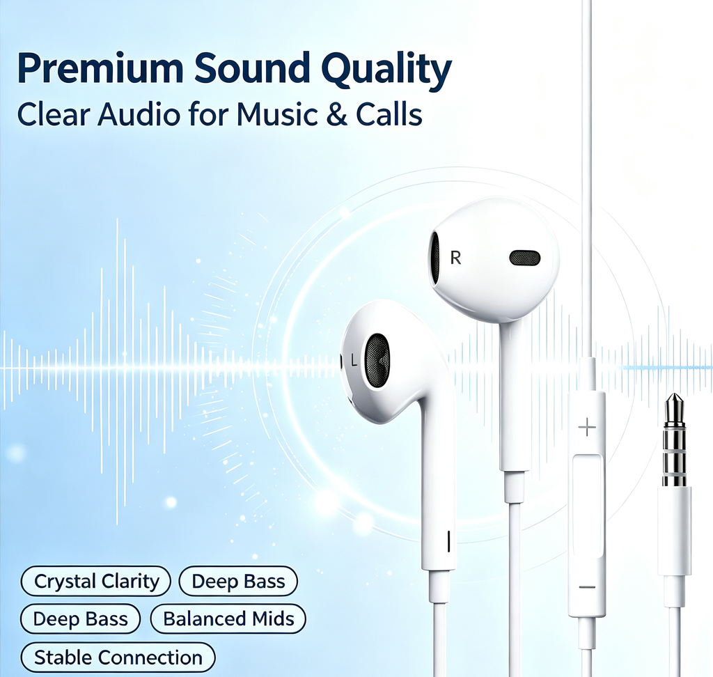 Adorve Wired Earphones with 3.5mm Jack, in-Ear Headphones with Built-in Microphone and Volume Control, Stereo Sound Headset Compatible with Phones, Tablets, Laptops, PC, Gaming, Music, Calls & Online Learning