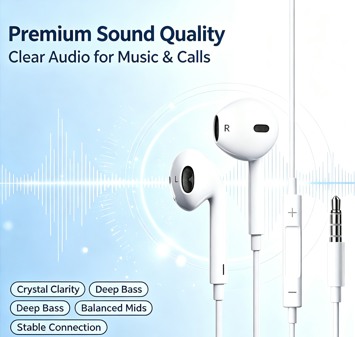 Adorve Wired Earphones with 3.5mm Jack, in-Ear Headphones with Built-in Microphone and Volume Control, Stereo Sound Headset Compatible with Phones, Tablets, Laptops, PC, Gaming, Music, Calls & Online Learning