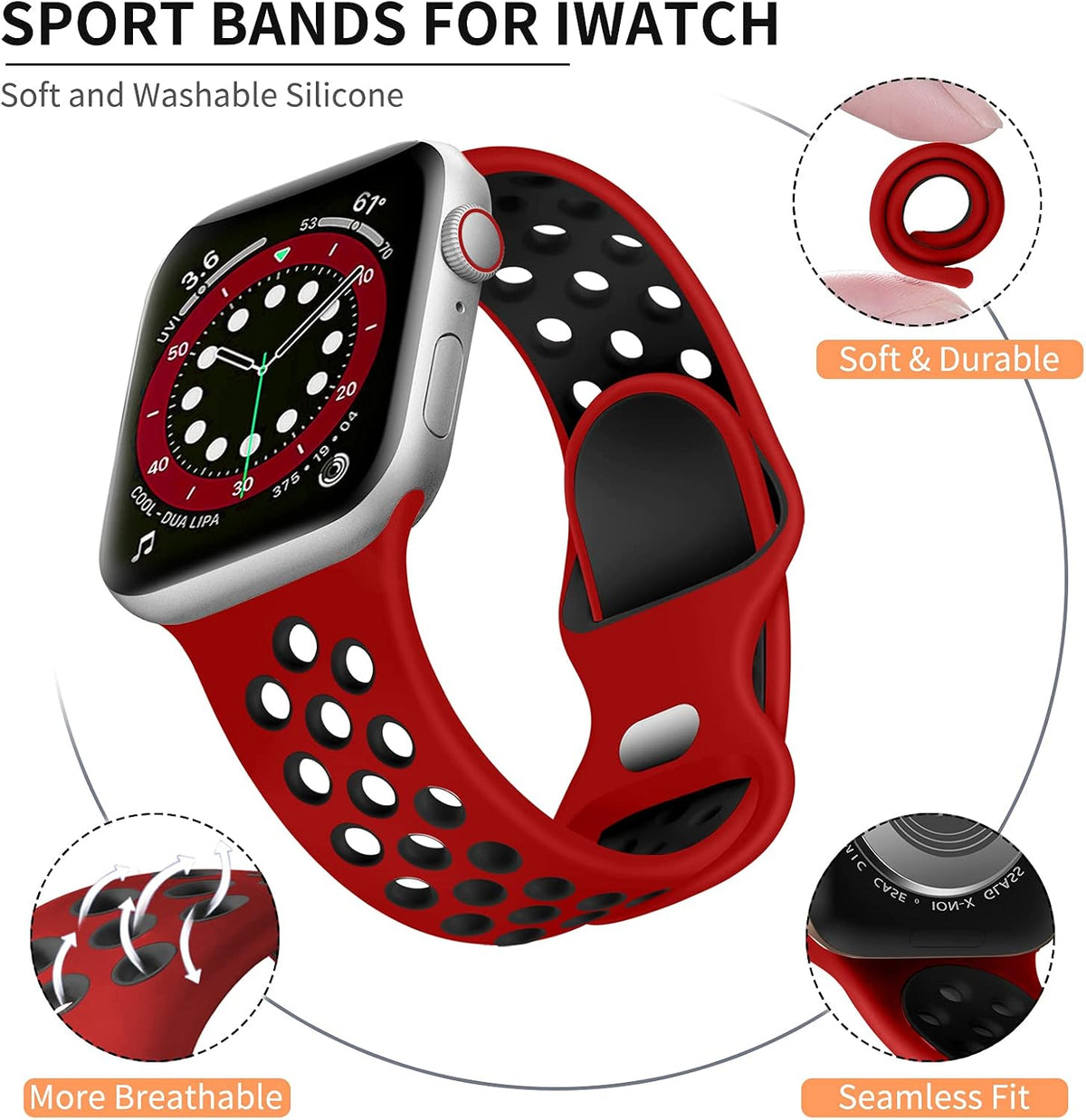 Beydoa Silicone Sport Band for Apple Watch Bands 45/46/44/42/49mm Women Men