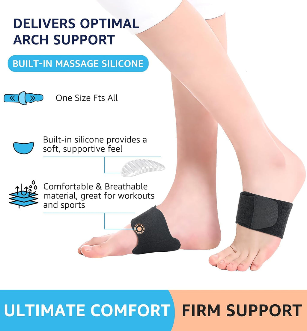 Wogan Arch Support Braces (Pair) for Plantar Fasciitis Relief - Adjustable Neoprene Arch Support Wraps with Gel Pads for Flat Feet High