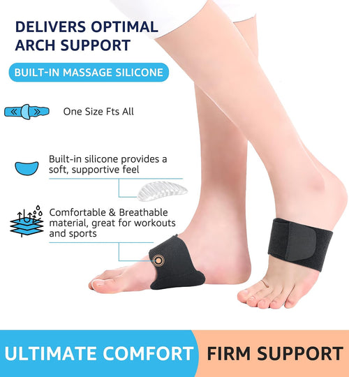 Wogan Arch Support Braces (Pair) for Plantar Fasciitis Relief - Adjustable Neoprene Arch Support Wraps with Gel Pads for Flat Feet High