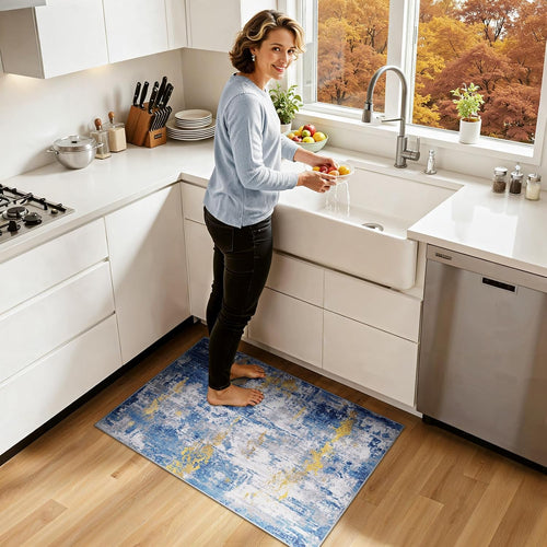 Raleyo Washable 2'x3' Abstract Area Rug for Living Room Blue Gold