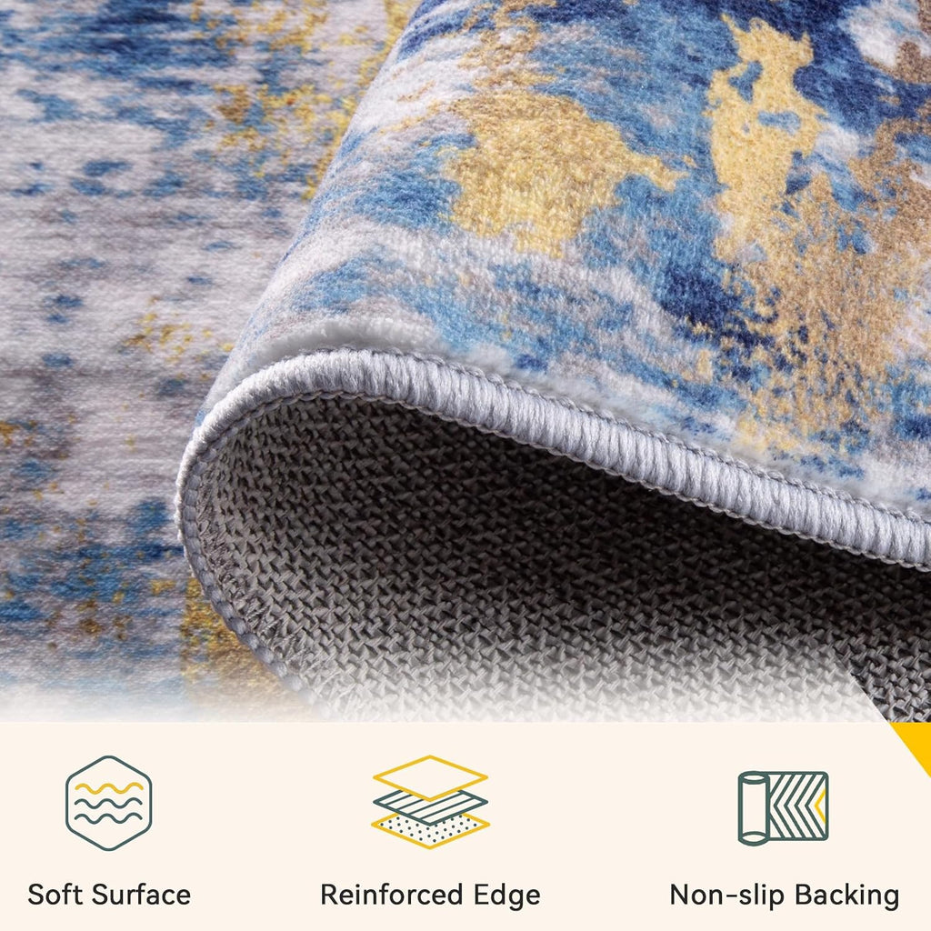 Raleyo Washable 2'x3' Abstract Area Rug for Living Room Blue Gold