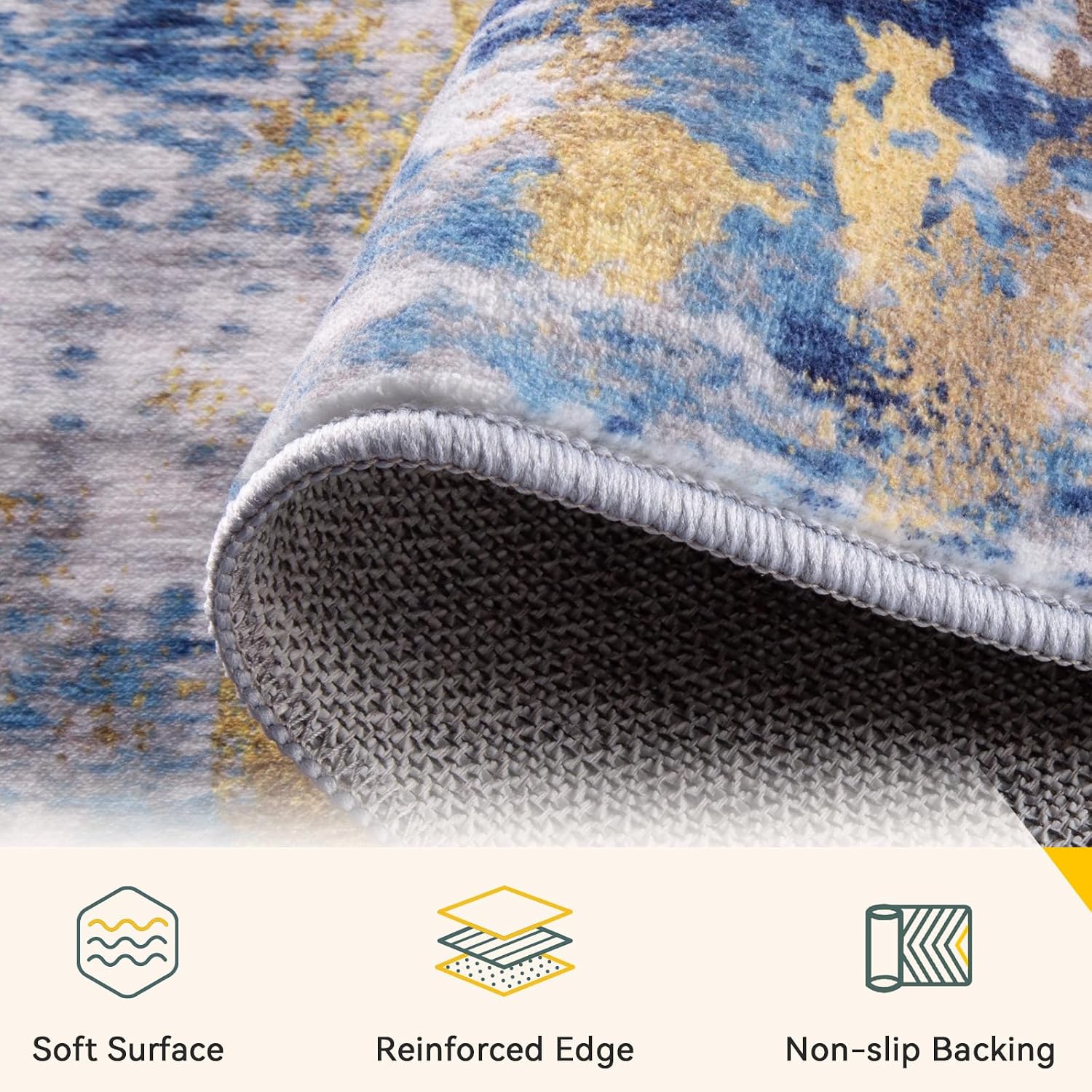 Raleyo Washable 2'x3' Abstract Area Rug for Living Room Blue Gold