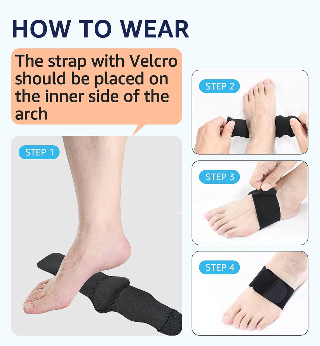 Wogan Arch Support Braces (Pair) for Plantar Fasciitis Relief - Adjustable Neoprene Arch Support Wraps with Gel Pads for Flat Feet High