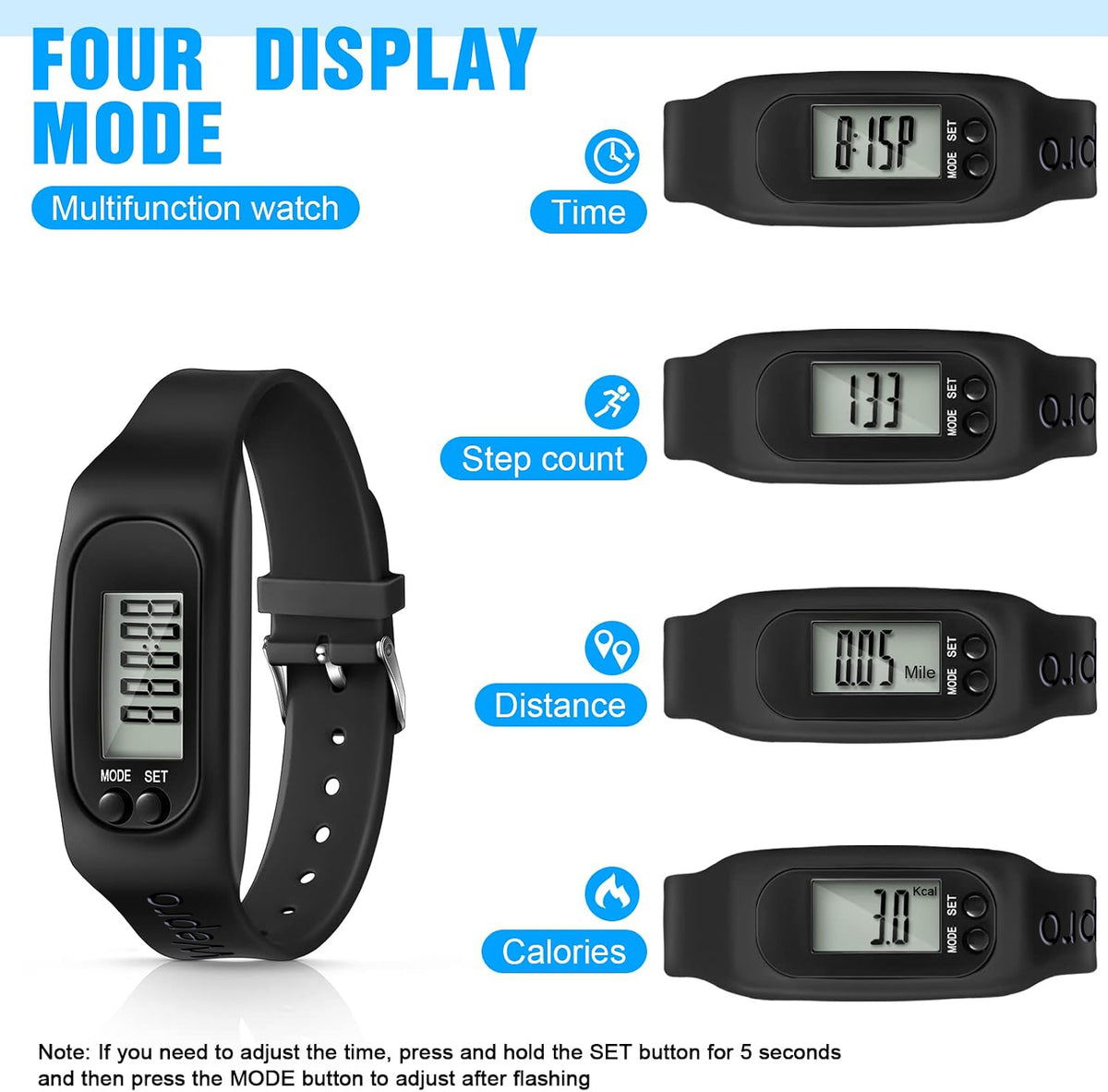 Wepro Walking Running Pedometer Tracker Watch | for Walking Steps and Miles, Silicone Fitness Tracker Watch, for Men Women